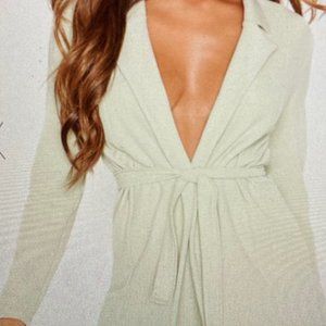 SAGE BELTED CREPE BLAZER AND PANT SET